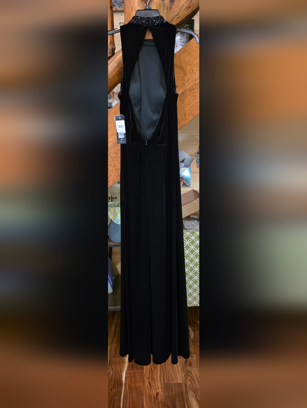 Black Velvet Sleeveless Maxi Dress with Beaded Collar
